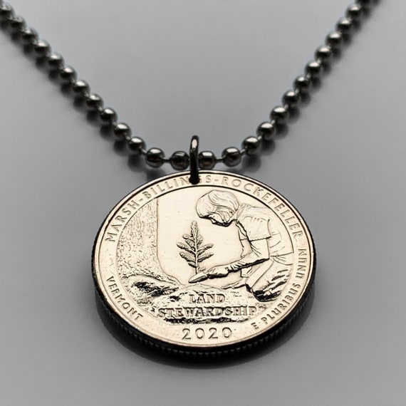 2020 USA Quarter 25 Cent Coin Pendant Land Stewardship Plant a