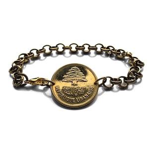 1952 Lebanon Liban 25 Piastres coin bracelet cedar tree Beirut Tripoli Baabda Aley Jounieh Batroun Anjar Bsharri Levantine Badaro b000097