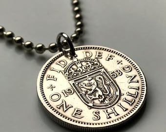 1963 Scotland United Kingdom 1 Shilling coin pendant red Scottish lion Edinburgh Glasgow Perth Alba Ulster Scots Inverness British n000155