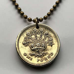 1986 United Kingdom Pound coin pendant Irish Northern Ireland flax British harp Belfast Derry Lisburn Saint Patrick's Royal Diadem n002735