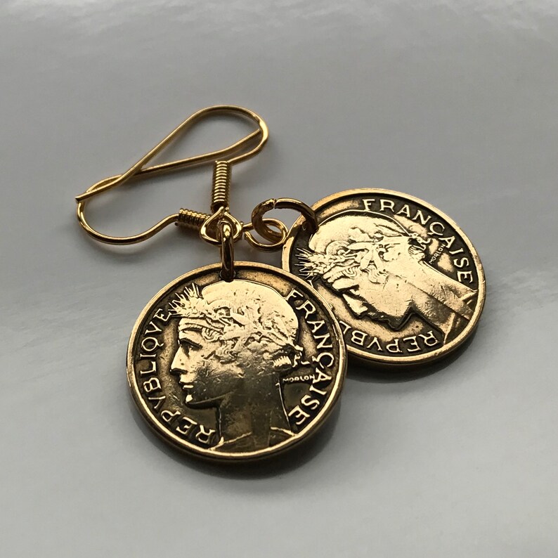 1939 France 50 Centimes coin earrings French Marianne Paris Lille Rennes Reims Saint-\u00c9tienne Le Havre Toulon Dijon Louvre WWII e000030