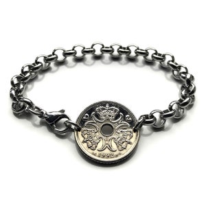 2006 Denmark Danmark Krone coin bracelet Danish Royal crown initial M Danes Copenhagen Aarhus Odense Aalborg Esbjerg Randers Jutland b000058