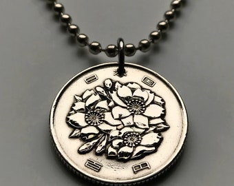1972 Japan Nippon 100 Yen coin pendant sakura cherry blossom Yaezakura tree Tokyo Kobe Osaka Kyoto Okinawa Hiroshima Sendai Niigata n000087
