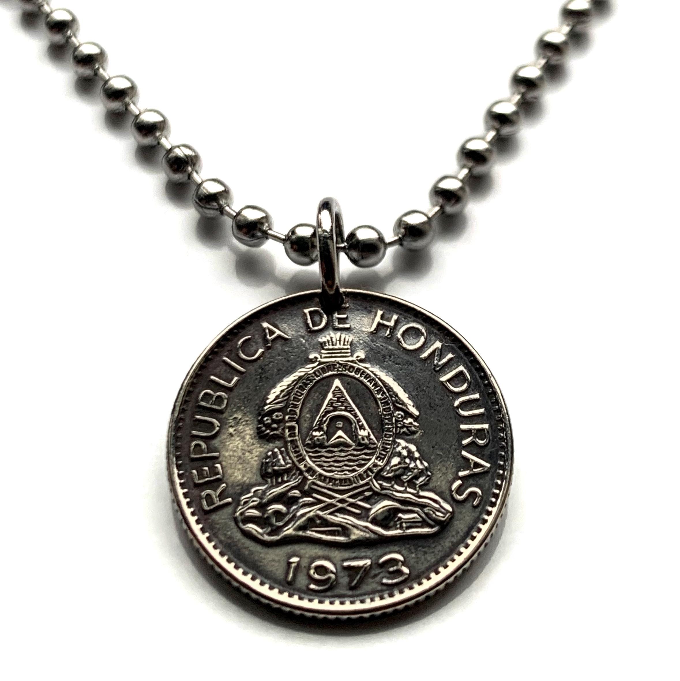 1973 Honduras 20 Cents Coin Pendant Pirámide Lempira Lenca Masonic