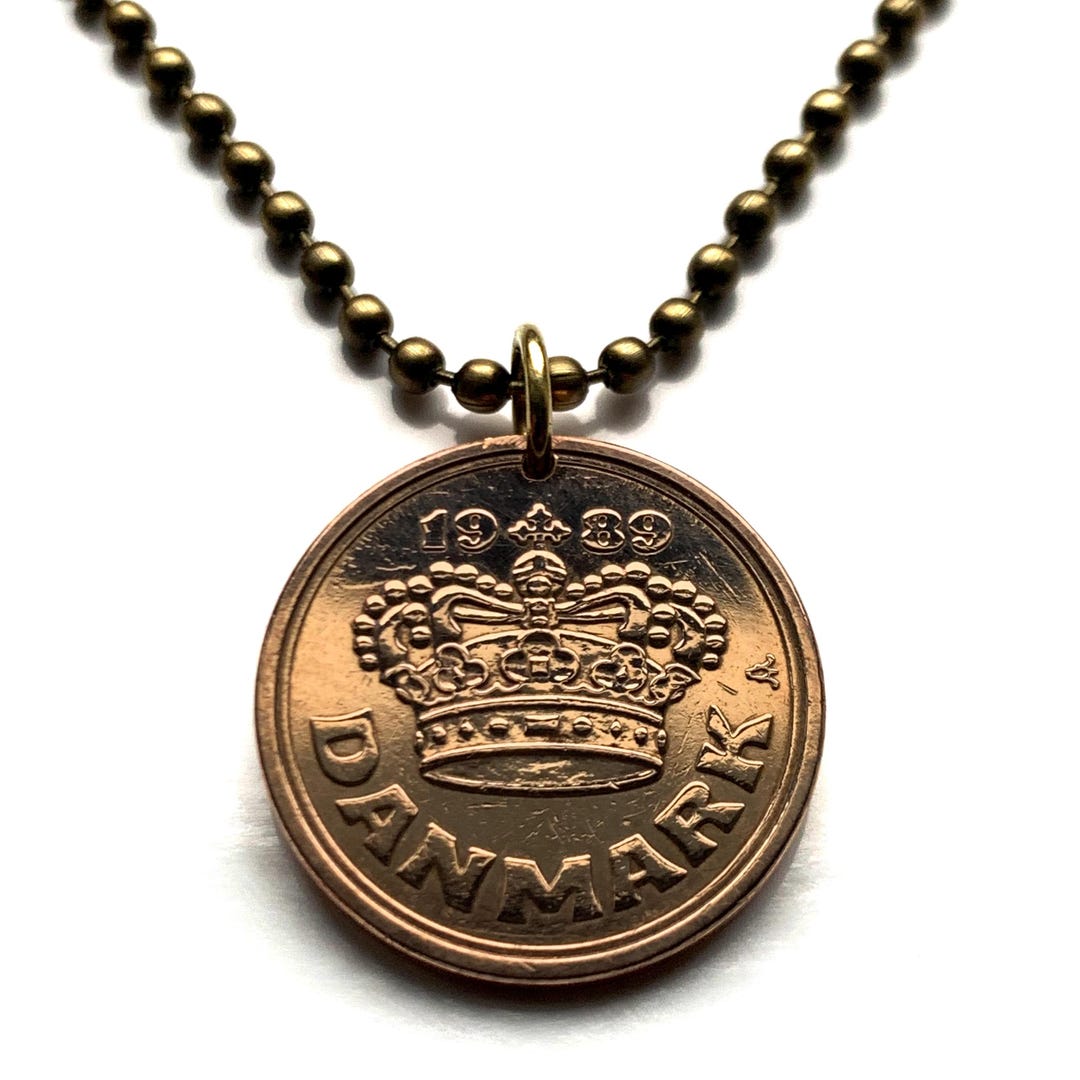 1989 Denmark Danmark 50 Ore Coin Pendant King Christian V Danish Crown ...