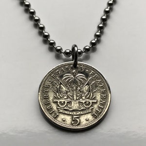 1905 Haiti 5 Centimes coin pendant Haitian Port-au-Prince flags caribbean island coat of arms Hispaniola French Creole France n001357