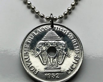 1952年 ラオス 20セント カットコインペンダント ネックレス付き 象