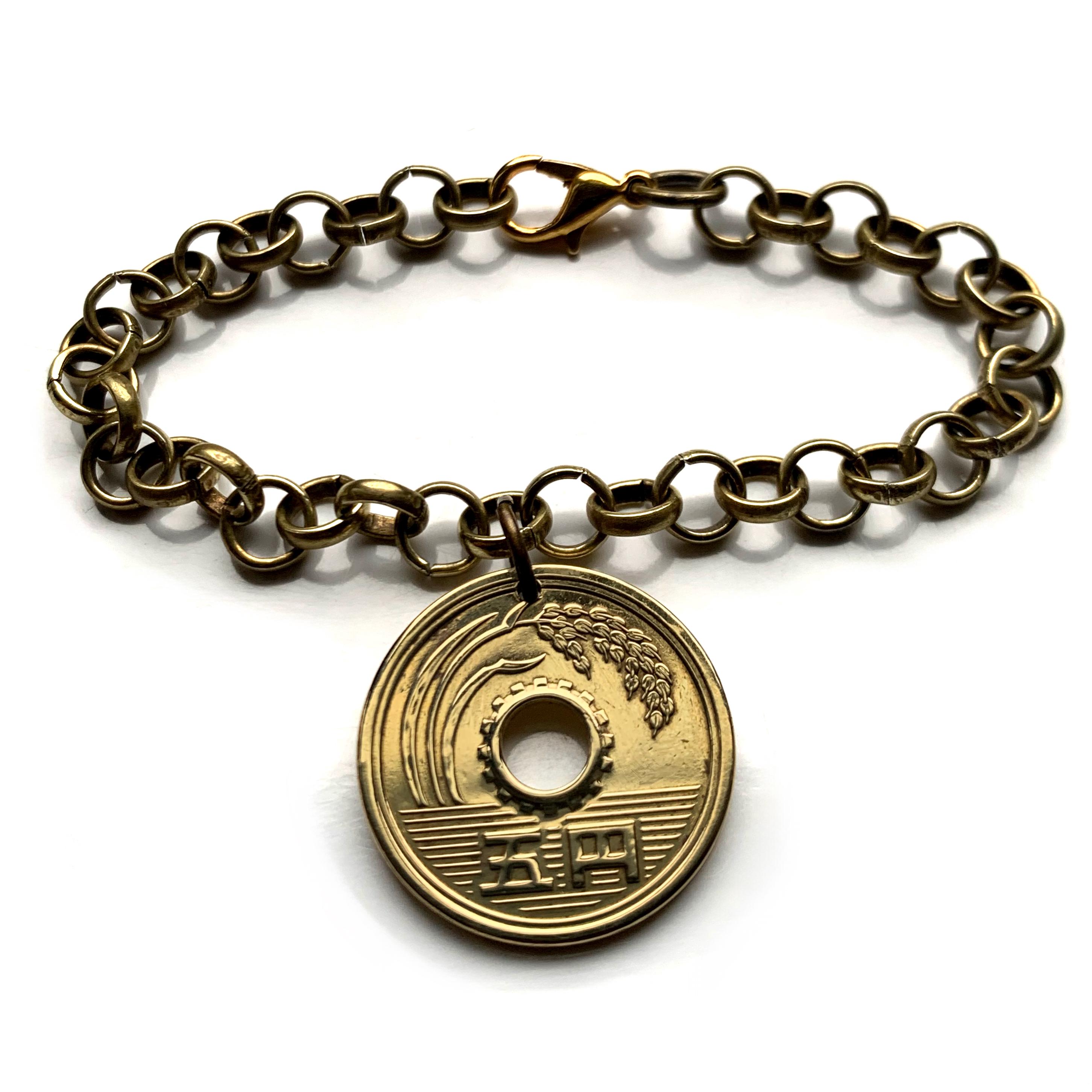 1963年 日本 ニッポン 5円玉 チャームブレスレット 稲穂 東京 横浜 札幌 京都 神戸 仙台 埼玉 大阪 千葉 沖縄 新潟 b000156 -  Etsy 日本