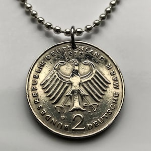 1983 Germany Deutschland 2 Mark coin pendant black German eagle Berlin Hamburg Munich Cologne Frankfurt Stuttgart Düsseldorf Bavaria n002460
