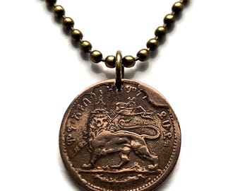 1903 Etiopía 1/32 Colgante de moneda Birr León de Judá rey Menelik II Shewa Tribu judía israelita Rasta Dinastía salomónica Kebra Nagast n003962