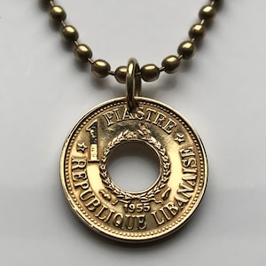 1955 Líbano Liban Piastre moneda colgante cedro Beirut Trípoli Baabda Aley Jounieh Batroun Anjar Bsharri levantino árabe Badaro n001019