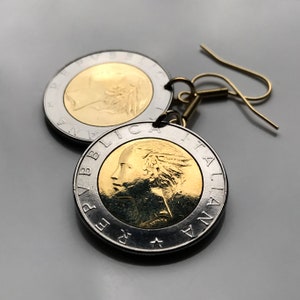 Italy 500 Lire Italian coin earrings Mercury Roma Florence Venice Bari Catania Messina Padua Taranto Parma Salerno Treviso Pisa e000118
