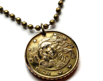 2002 Italy 10 Euro Cent coin pendant Birth of Venus Italian renaissance painting Sandro Botticelli Uffizi Gallery Florence Tuscany n000220