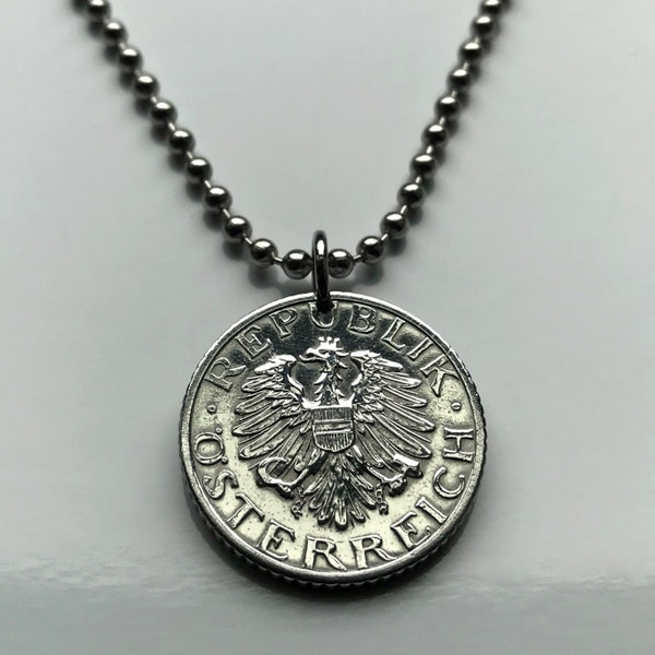 1947 Austria Osterreich 50 Groschen coin pendant Austrian eagle Habsburg shield Vienna Graz Linz Salzburg Innsbruck Klagenfurt Wels n001179