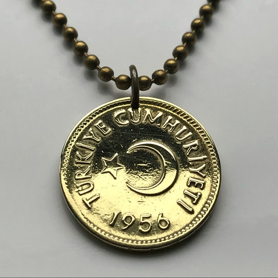 1956 turkey 25 kurus coin pendant turkish crescent moon star etsy image 0