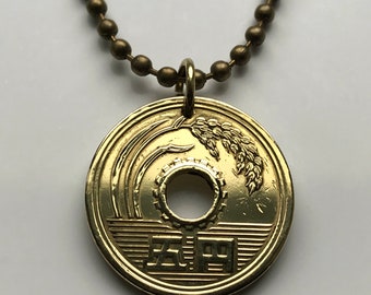 1989 Japan Nippon 5 Yen coin pendant rice stalk Tokyo Kobe Chiba Yono Shizuoka Kitakyushu Kyushu Shikoku Hiroshima Sakai Kantō Aichi n000096