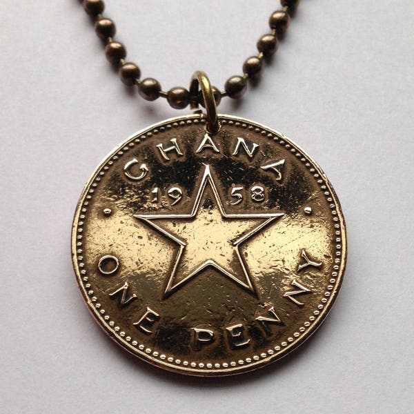 1958 Ghana 1 Penny coin pendant Black star of Africa Accra Ashanti Fante Cape Coast Osu Wa Ewe Ga Adowa Bush drums Oti West Africa n000912