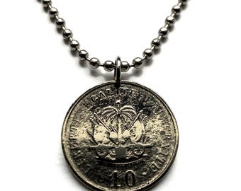 1906 Haití Moneda de 10 centavos colgante collar Haití Puerto Príncipe cañón palmera Caribe La Española Francia criolla bandera Africano n003027