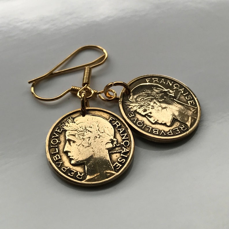 1939 France 50 Centimes coin earrings French Marianne Paris Lille Rennes Reims Saint-\u00c9tienne Le Havre Toulon Dijon Louvre WWII e000030