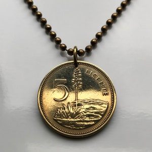 1979 Lesotho 5 Lisente coin pendant pine tree Maseru Maloti Mountains Sotho people South Africa Berea Leribe Mafeteng Thaba-Tseka n003595
