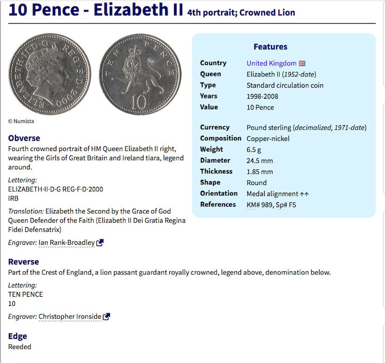 United Kingdom England 10 Pence coin earrings English lion London Great Britain Leicester Norwich Reading Portsmouth Kent Essex Bath e000323