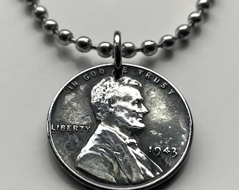 USA 1943 Steel Penny 1 Cent coin pendant necklace World War 2 Allies Abraham Lincoln wheat steelie magnetic coin Americana Victory n001176
