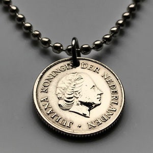 1965 Netherlands Nederland 25 Cents coin pendant Dutch Queen Juliana Holland Amsterdam Utrecht Rotterdam Hague Eindhoven Groningen n002589