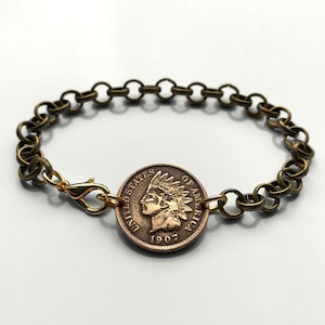 1906 USA Indian Head Cnt coin bracelet Native American Indian First Nations Chief Tribal feathered headdress War bonnet Great Plains b000100