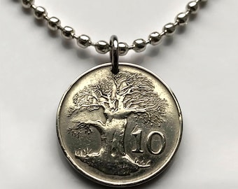 1991 Zimbabwe 10 Cents coin pendant Baobab tree soapstone bird Harare Salisbury Zimbo Chitungwiza Mutare Epworth Shona Ndebele Bantu n000075