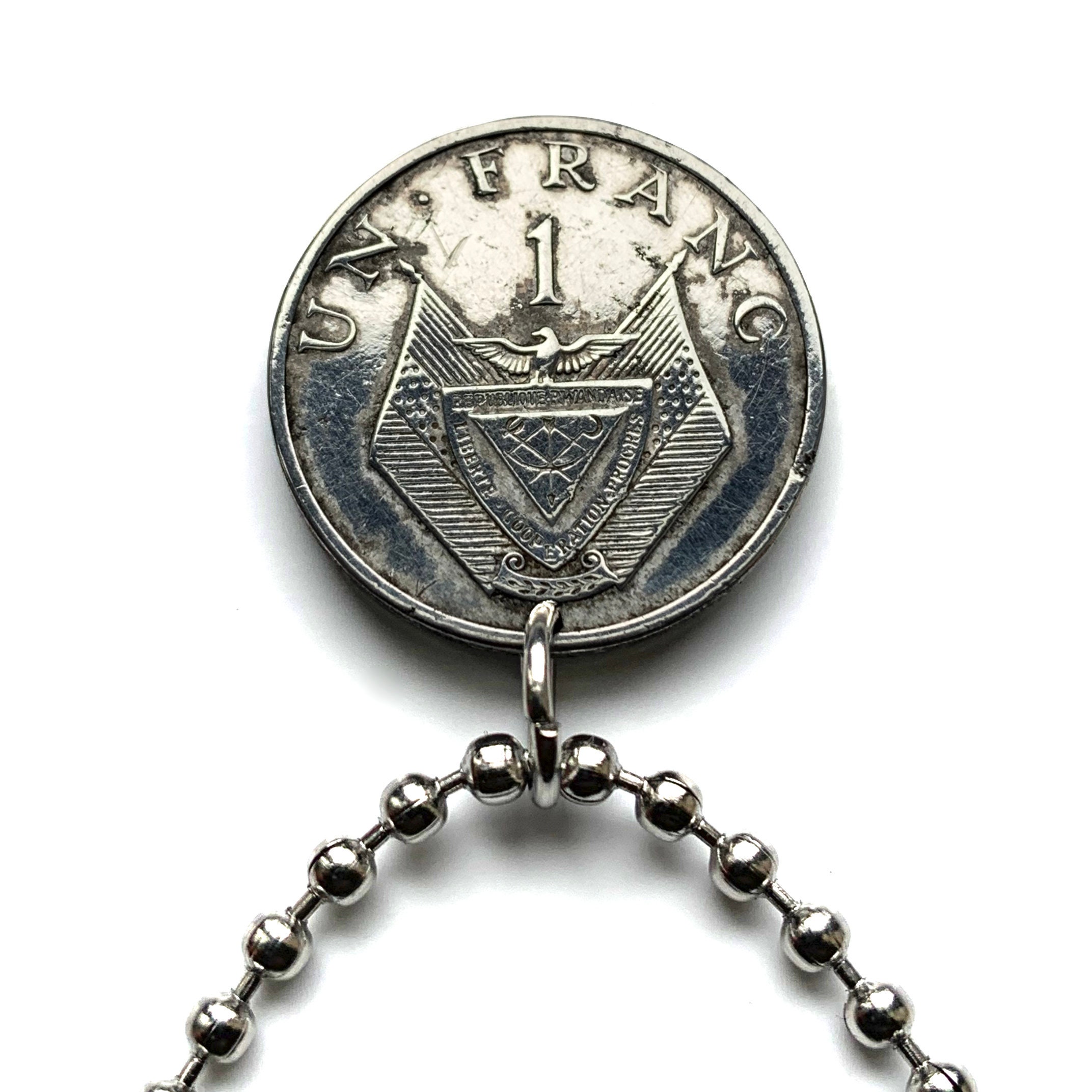 1985 Rwanda 1 Franc Coin Pendant Pearl Millet Flower African Finger ...