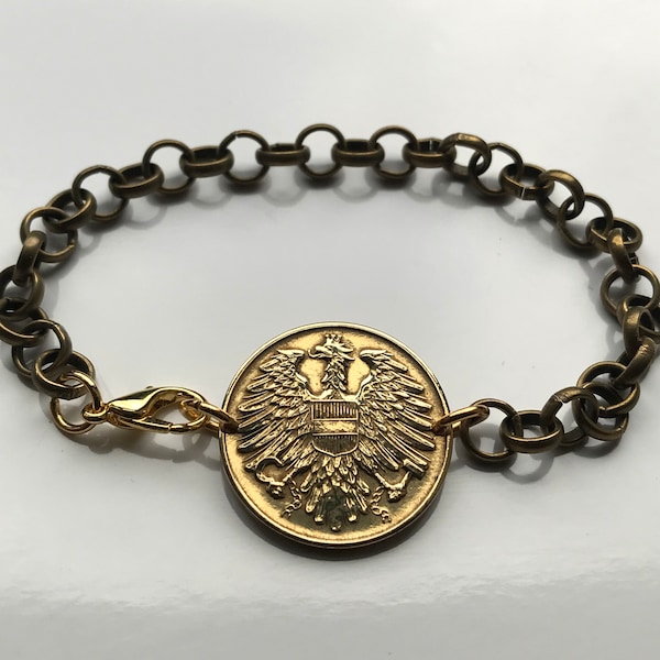 1954 Austria Osterreich 20 Groschen coin bracelet Austrian eagle Habsburg Vienna Graz Linz Salzburg Innsbruck Klagenfurt Wels Steyr b000098