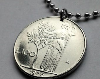 1978 Italy 100 Lire coin pendant Minerva Rome Milan Venice Florence Siena Tuscany Capri Lecce Parma San Gimignano Bergamo Matera n000478
