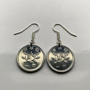 Japan 1 Yen Nippon coin earrings bamboo branch tree floral Tokyo planting Nagasaki Chiba Niigata Honshu Aichi Gunma Kōchi Hiroshima e000141