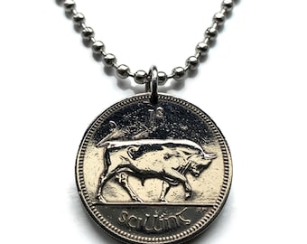 1966 Irlanda Éire 1 Chelín moneda colgante Toro irlandés Arpa gaélica Cláirseach Dublín Corcho Derry Drogheda Espadas Dundalk Munster Ulster n000255