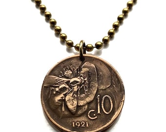 1924 Italië 10 Centesimi munthanger honingbij hommel Rome Milaan Pisa Sicilië Genua Siena Palermo Toscane bestuiving bijenkorf schattig n000539