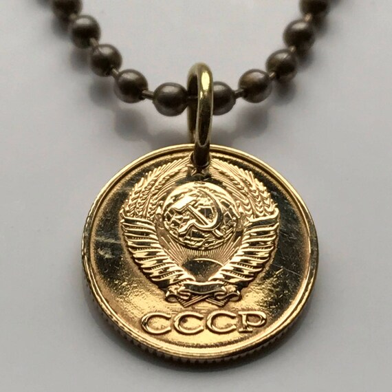 CCCP Union Soviétique Russie 1 Kopek Coin Pendentif Marteau Faucille Moscou communiste n001876