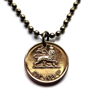 1944 Ethiopia 1 Santeem coin pendant Lion of Judah Haile Selassie Rasta Jewish tribe Ras Gondar Mek&#39;ele Oromia Zion Jamaica Axum Dan n000602