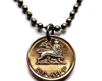 1944 Ethiopia 1 Santeem coin pendant Lion of Judah Haile Selassie Rasta Jewish tribe Ras Gondar Mek'ele Oromia Zion Jamaica Axum Dan n000602