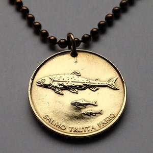 1993 Slovenia Slovenija Tolar coin pendant fish trout Ljubljana Velenje Novo Mesto Lake Bled Postojna Ptuj Cave Planica Julian Alps n000671