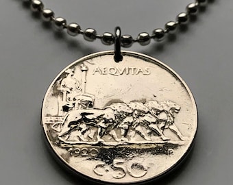 1925 Italy 50 Centesimi coin pendant Italian chariot lions Rome Milan Florence Pisa Bergamo Tuscany Ancona Lecce Treviso Sorrento n000561