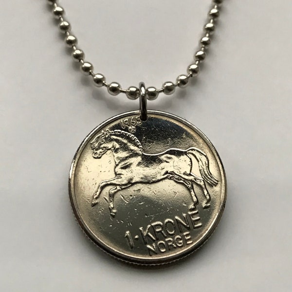 1973 Norway Norge 1 Krone coin pendant Norwegian Fjord horse Oslo Scandinavia jockey thoroughbred pony Sami Sandnes Ålesund Norsemen n000254