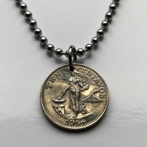 Philippines Pilipinas 10 Centavos coin pendant Filipino woman Manila Bohol Cebu Mindanao Luzon Batangas Bulacan Cavite Nueva Ecija n000084