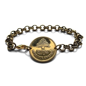 1952 Lebanon Liban 25 Piastres coin bracelet cedar tree Beirut Tripoli Baabda Aley Jounieh Batroun Anjar Bsharri Levantine Badaro b000097