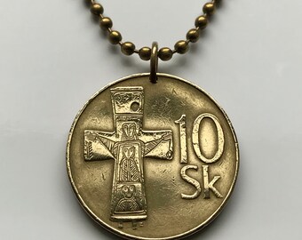 1993 Slovakia 10 Korun coin pendant Great Moravian bronze cross Holy Trinity Velka Maca Nitra Bratislava Byzantine Christianity Spiš n001115