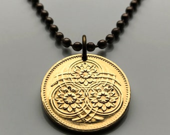 1967 Guyana 5 Cent coin pendant Guyanese Lotus Flower blossom flowering plant Georgetown Anna Regina Bartica Paradise East Indian n000076