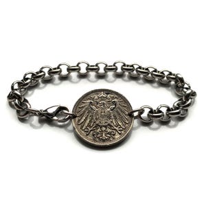 1912 Germany Deutschland 10 Pfennig coin bracelet German eagle Berlin Hamburg Munich Cologne Frankfurt Stuttgart Düsseldorf Dortmund b000093