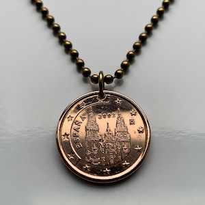 1999 Spain España 5 E Cent coin pendant Santiago de Compostela cathedral Galicia Saint James the Great apostle church Ourense Ferrol n000548