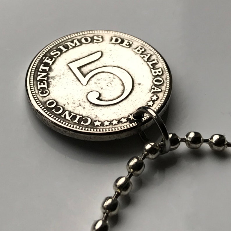 1973 Panama 5 Centavo Panamanian coat of arms eagle coin pendant Balboa Vista Alegre Santiago de Veraguas Col\u00f3n Casco Viejo Coronado n001213