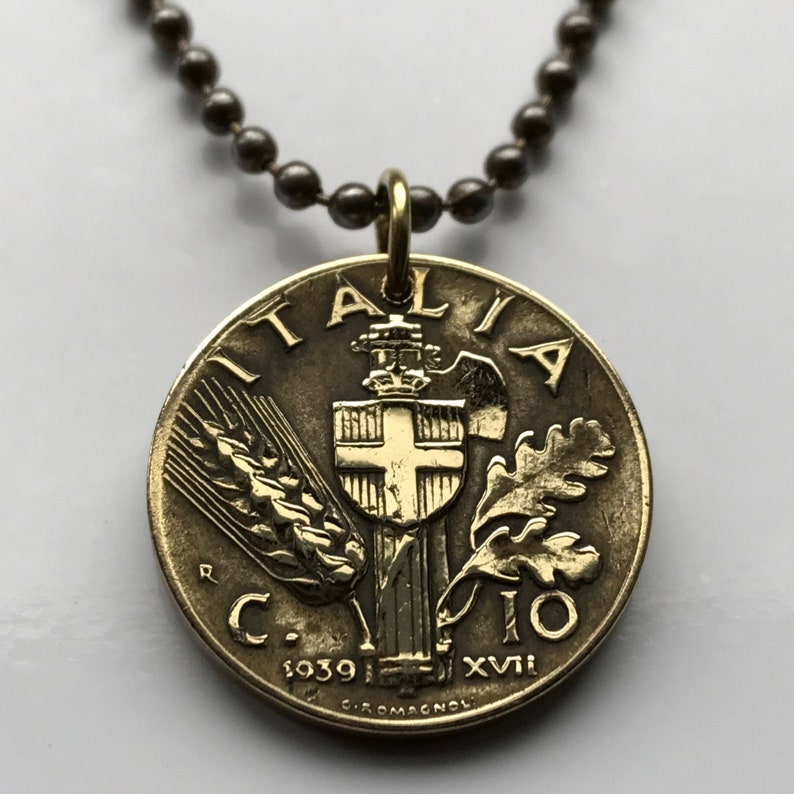 1939 Italy 10 Cent coin pendant Savoy shield Rome Florence Milan Pisa Matera Sorrento Trento Capri Bari Cinque Terre World War 2 n000547