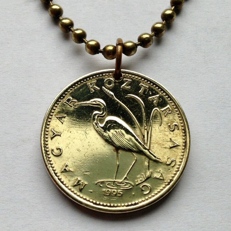 2004 Hungary 5 Forint coin pendant Hungarian crane bird great Etsy